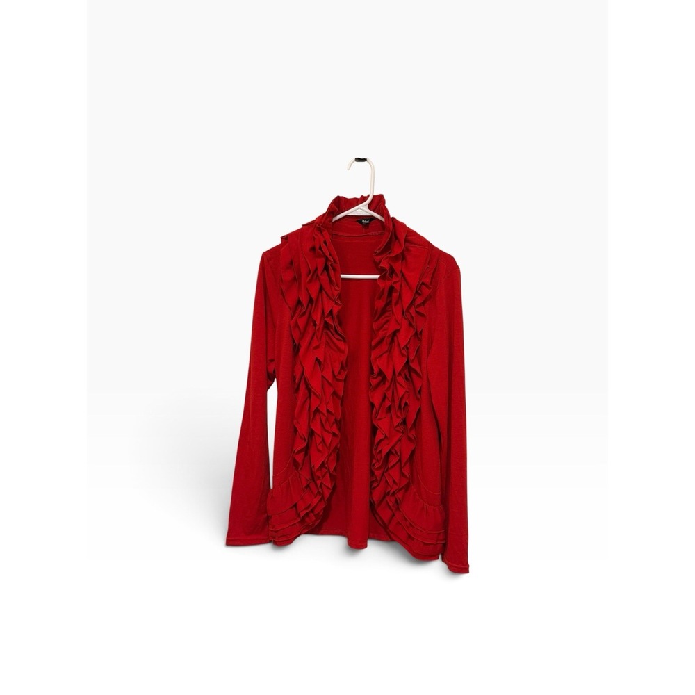 Red Open Cascading Ruffle Cardigan Open Front M Romantic Festival Coquette Y2K